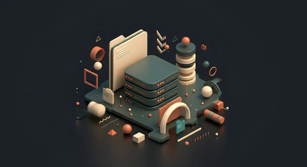 A stylized illustration of data storage and processing.